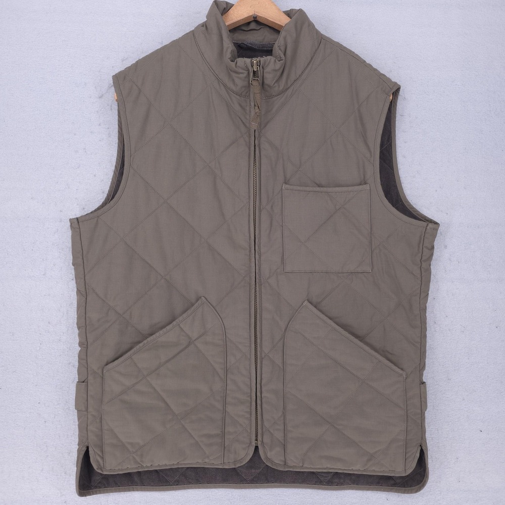 J.Crew Vest Mens Medium Green Quilted Canvas Thermore Insulated Zip Pockets